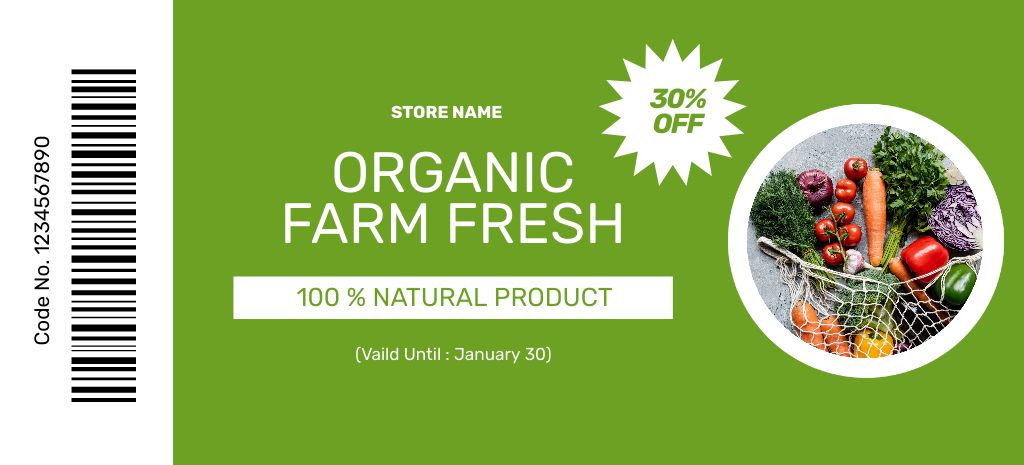 Fresh Organic Groceries with Big Discount Coupon 3.75x8.25inデザインテンプレート