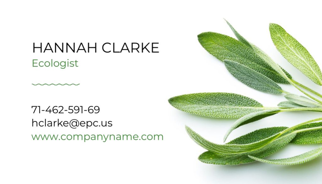 Ontwerpsjabloon van Business Card US van Ecologist Services with Healthy Green Herb
