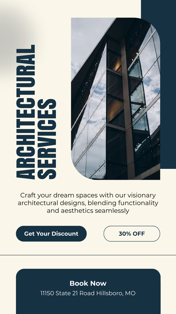 Architectural Services Ad with Modern Glass Building Instagram Story Tasarım Şablonu