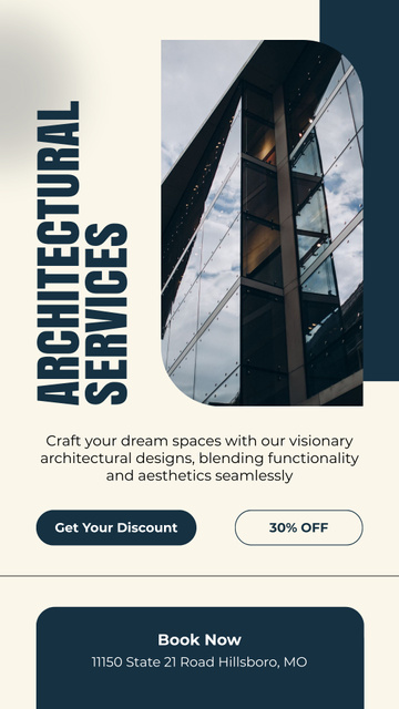 Architectural Services Ad with Modern Glass Building Instagram Story Modelo de Design