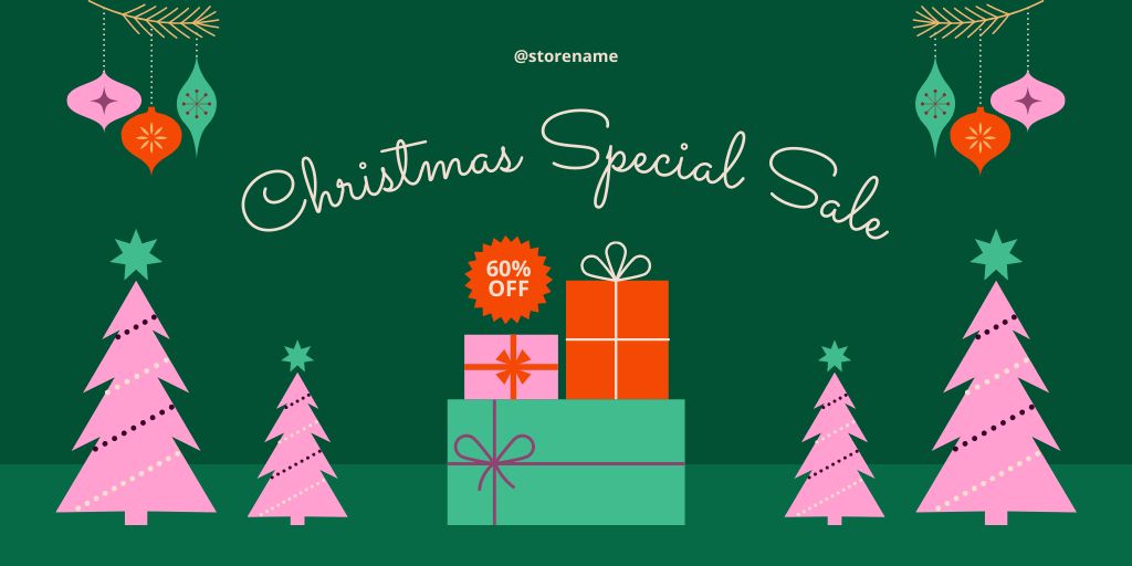 Designvorlage Christmas Special Sale Green Illustrated für Twitter
