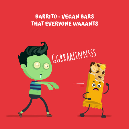 Vegan Bars Ad with Funny Zombie Instagram Design Template