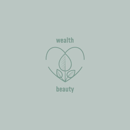 Template di design Annuncio di cura della pelle con foglie e cuore in blu Logo