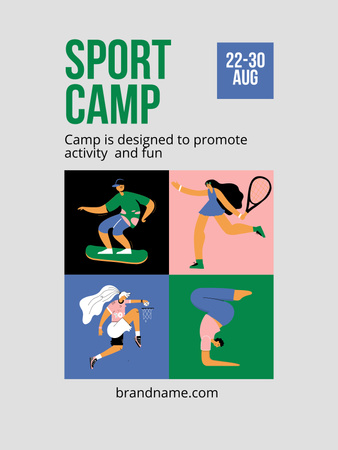 Koláž s oznámením sportovního kempu Poster US Šablona návrhu