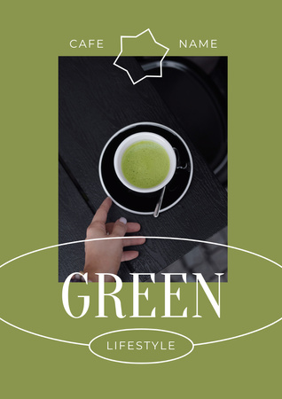 Green Lifestyle Concept with Tea in Cup Poster A3 – шаблон для дизайну