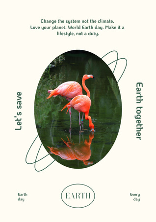 Planet Care Awareness with Flamingo Poster Design Template