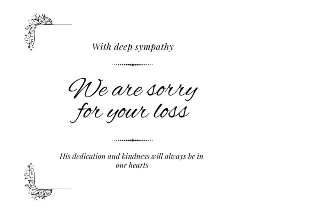 Szablon projektu We Are Sorry for Your Loss Phrase Postcard 4x6in