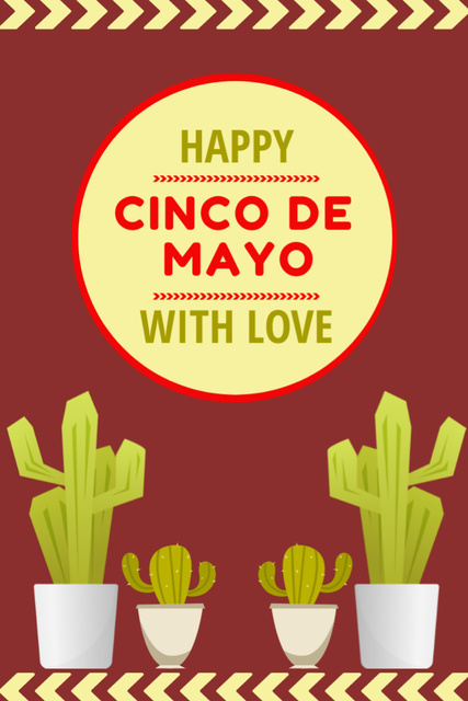 Illustrated Cinco De Mayo Congratulations With Cacti Postcard 4x6in Vertical Design Template