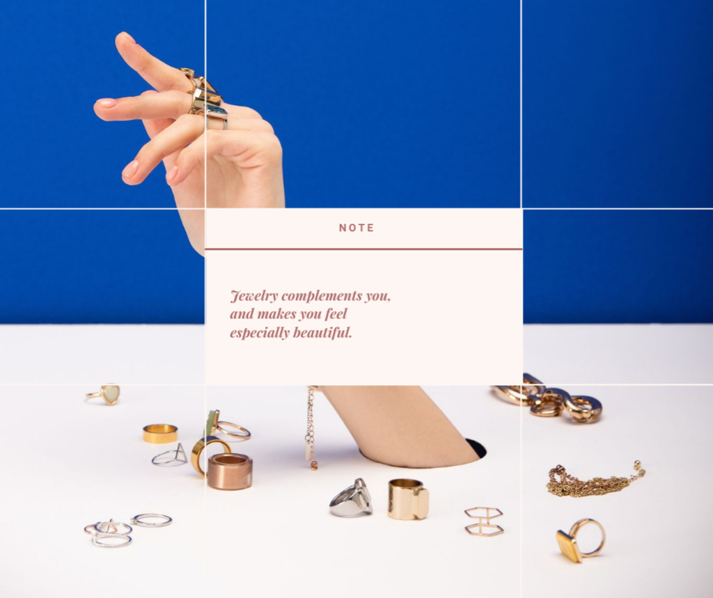 Template di design Citation about Jewelry with Golden Bracelet and Ring Facebook