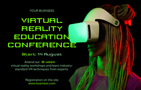 Platilla de diseño Virtual Reality Conference Announcement with Green Light on Black Invitation 4.6x7.2in Horizontal
