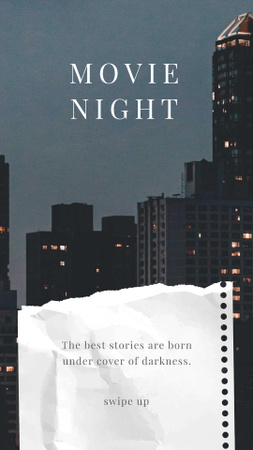 Ontwerpsjabloon van Instagram Story van Movie Night Announcement with City Skyscrapers