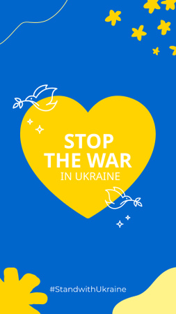 Állítsd meg a háborút Ukrajnában sárga szívvel Instagram Story tervezősablon
