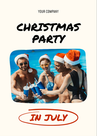 Merry X-mas in July with Youth in Water Pool Flyer A6 – шаблон для дизайна