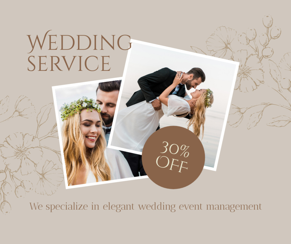 Collage with Discounted Wedding Services on Beige Facebook tervezősablon
