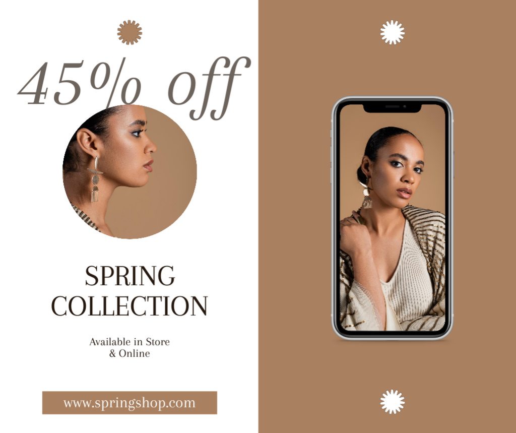 Women's Spring Sale Announcement with Beautiful African American Woman Facebook Design Template