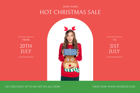 July Christmas Sale Announcement Flyer 4x6in Horizontal Design Template