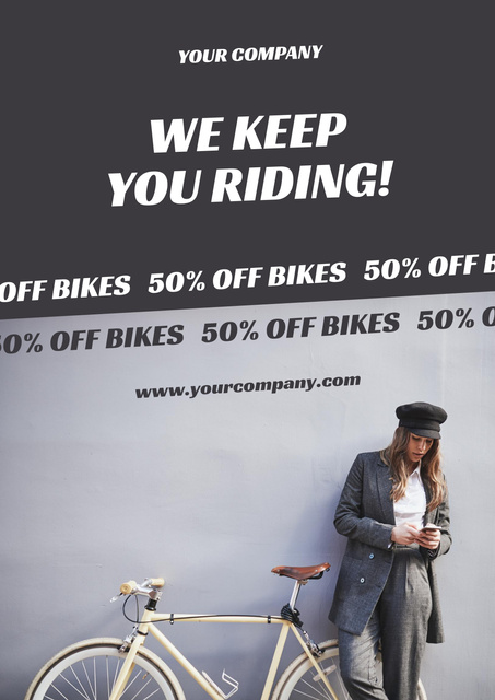 Bicycle Sale Announcement with Stylish Woman Poster Modelo de Design