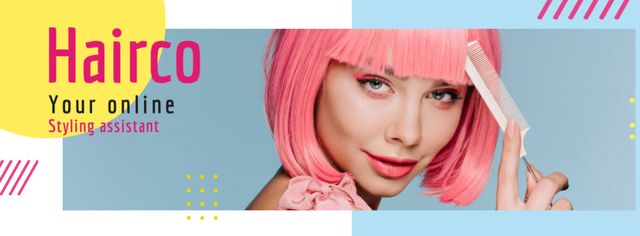 Styling Assistant Offer with Pink-haired Woman Facebook cover – шаблон для дизайна