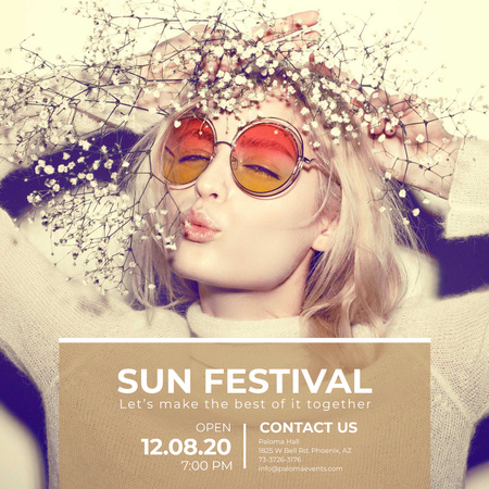 Sun festival advertisement with happy Girl Instagram AD Modelo de Design