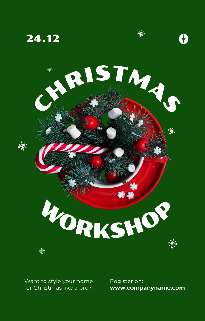 Christmas Workshop Announcement with Festive Decorations Invitation 4.6x7.2inデザインテンプレート