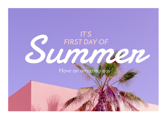 Designvorlage First Day Of Summer With Tropical Landscape für Postcard 5x7in