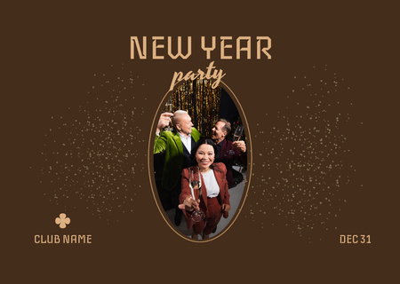 Happy People on New Year Party Flyer A6 Horizontal Design Template