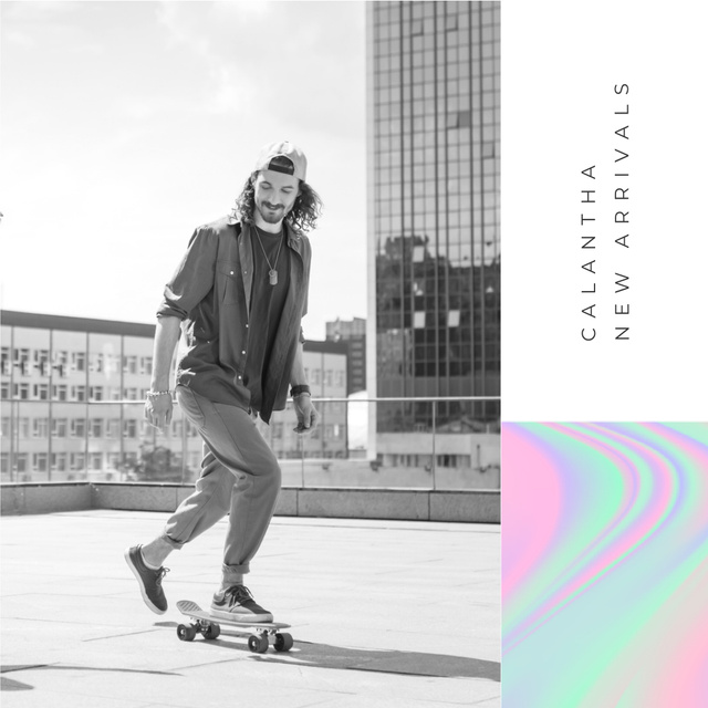 Designvorlage Fashion Ad with Man riding skateboard für Instagram