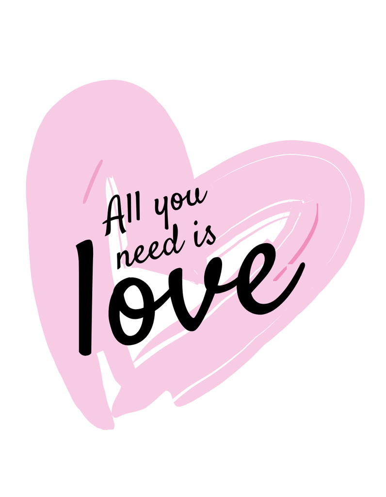 Citation about Love with Pink Heart T-Shirt Design Template