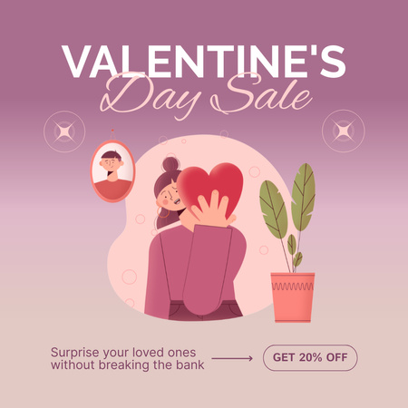 Designvorlage Valentinstag-Verkaufsangebot mit Topf und Herz für Animated Post