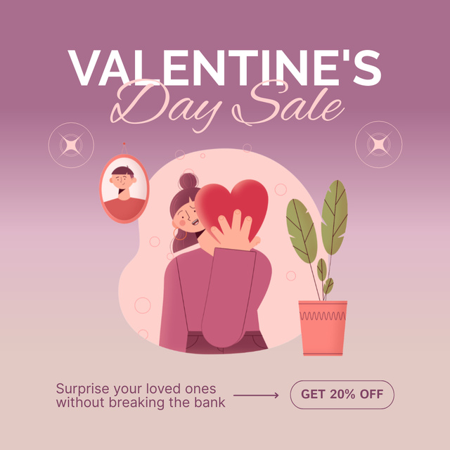 Valentine's Day Sale Offer With Pot And Heart Animated Post Design Template