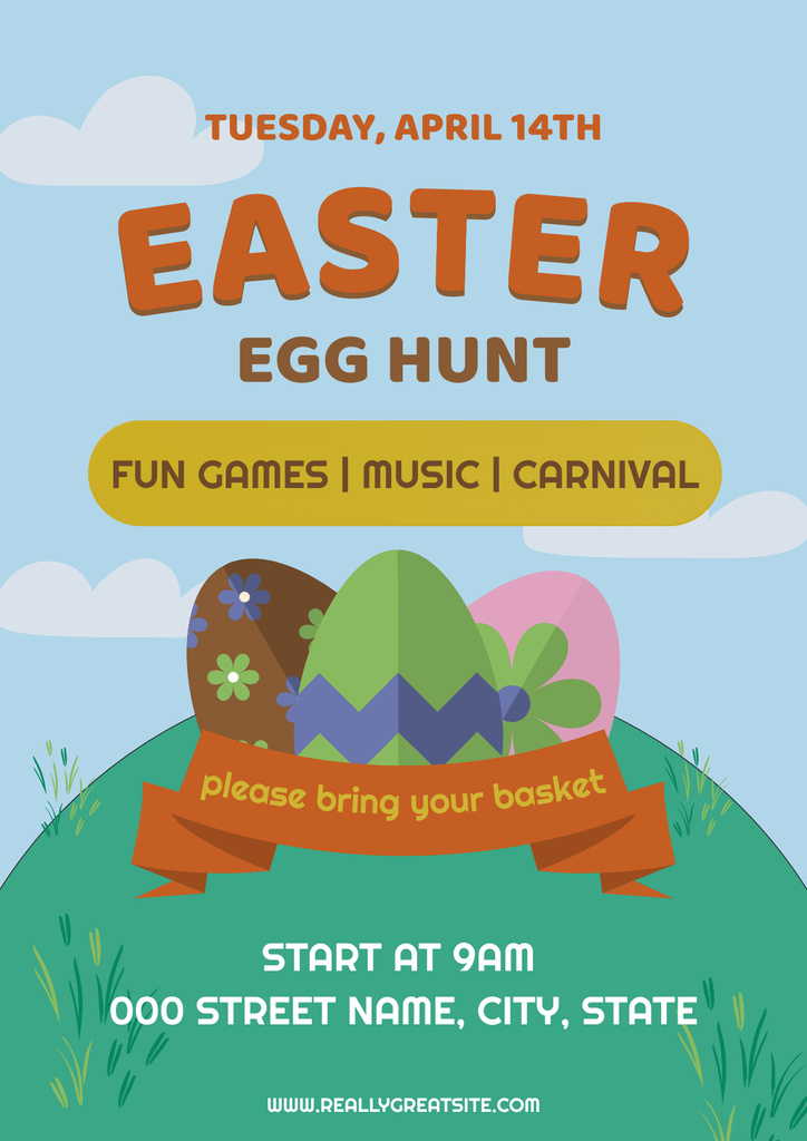 Easter Egg Hunt Announcement with Dyed Eggs Poster tervezősablon