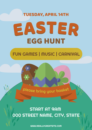 Easter Egg Hunt Announcement with Dyed Eggs Poster Design Template