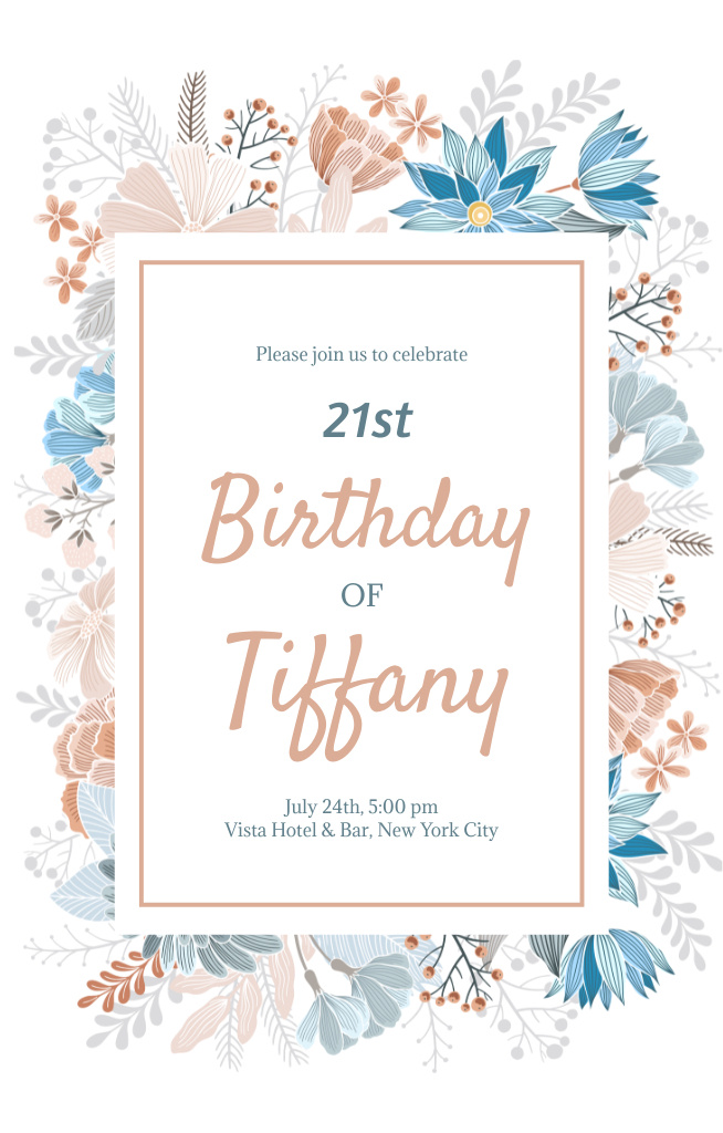 Happy Birthday Greetings with Watercolor Flowers Invitation 4.6x7.2in – шаблон для дизайна