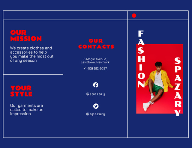 Fashion Ad with Stylish Young Guy on Blue Brochure 8.5x11in – шаблон для дизайну