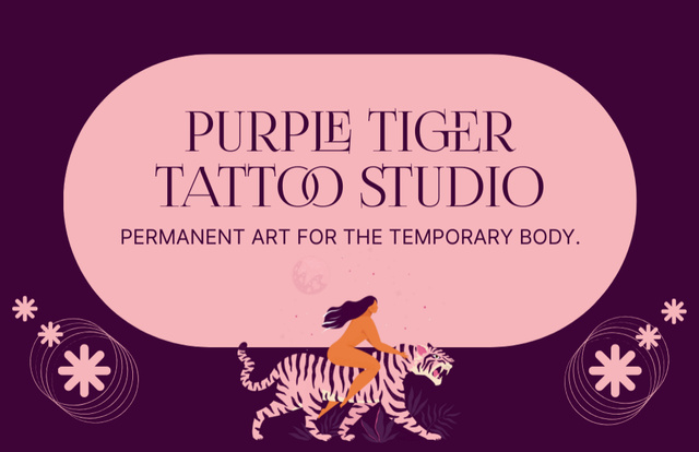 Tiger Tattoo Studio Services With Catchy Slogan Business Card 85x55mm Tasarım Şablonu