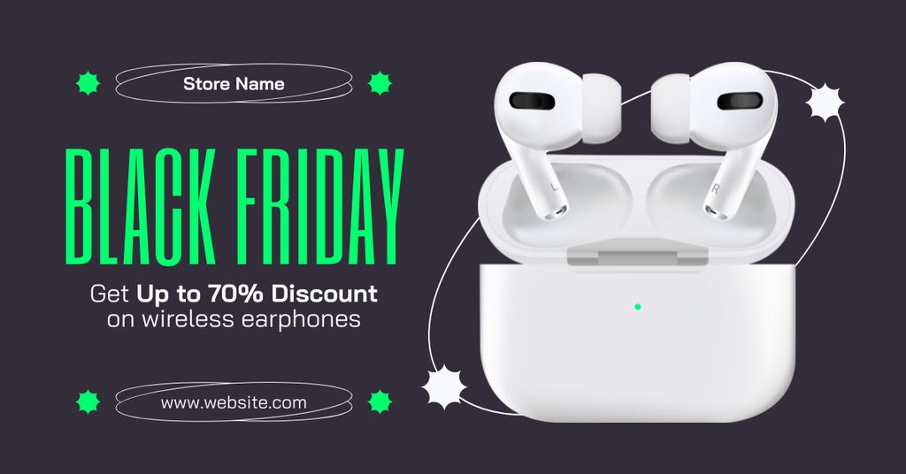Template di design Black Friday Deals on Earbuds Facebook AD