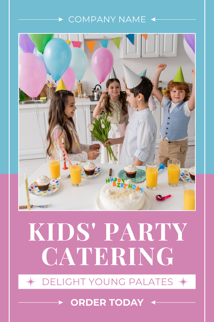 Catering Services with Kids having Fun on Party Pinterest Design Template