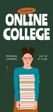 Online College Apply with Illustration of Student with Books Flyer DIN Large Design Template