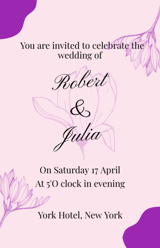 Wedding Celebration Announcement with Magnolia Invitation 5.5x8.5in Tasarım Şablonu