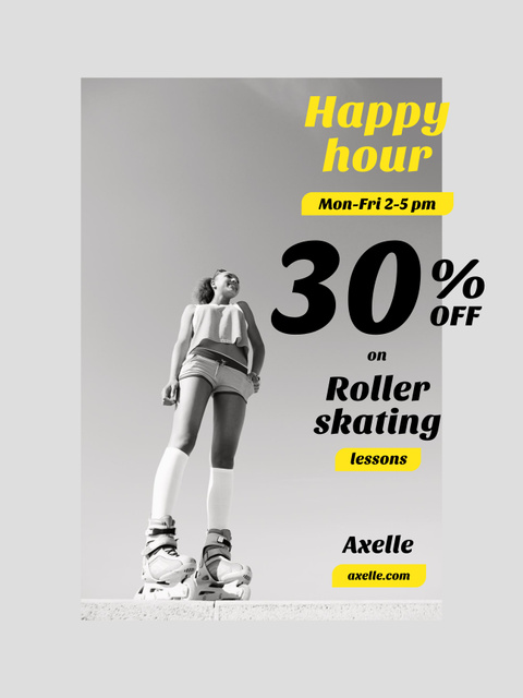 Happy Hour Offer In Shop with Girl Rollerskating Poster 36x48inデザインテンプレート