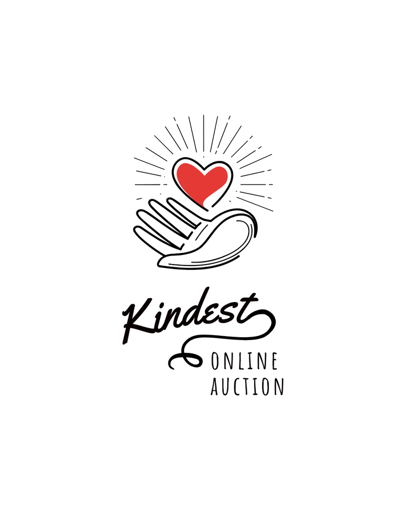 Ontwerpsjabloon van T-Shirt van Online Charity Auction Announcement with Heart in Hand