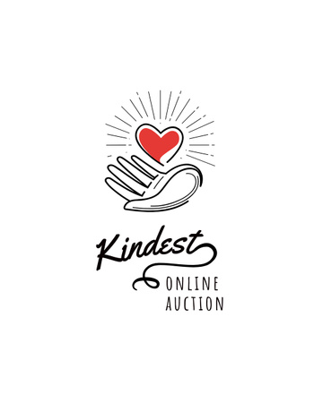 Plantilla de diseño de Anuncio de subasta de caridad en línea con corazón en mano T-Shirt 