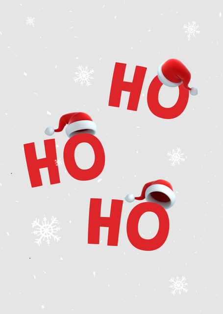 Ontwerpsjabloon van Postcard A6 Vertical van Christmas Cheers with Ho-Ho-Ho and Red Santa Hats
