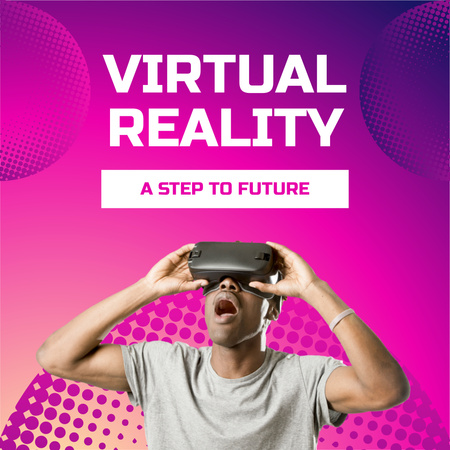Delighted Man Using Virtual Reality Glasses Instagramデザインテンプレート