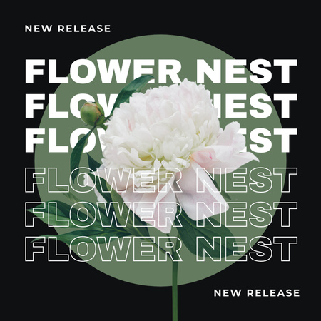 Template di design fiore di peonia su cerchio verde con titoli bianchi ripetuti Album Cover