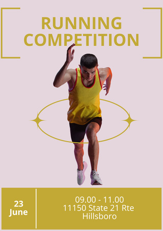 Designvorlage Laufwettbewerbsankündigung mit starkem Athleten für Poster