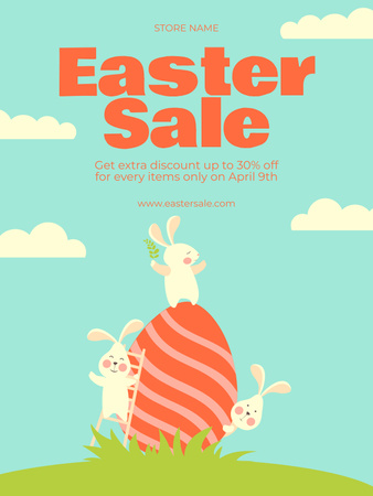 Modèle de visuel Offre de vente de Pâques avec des lapins et des œufs de Pâques - Poster US