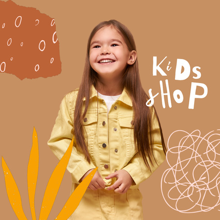 Kids Shop Ad with Cute Little Girl Animated Post Design Template