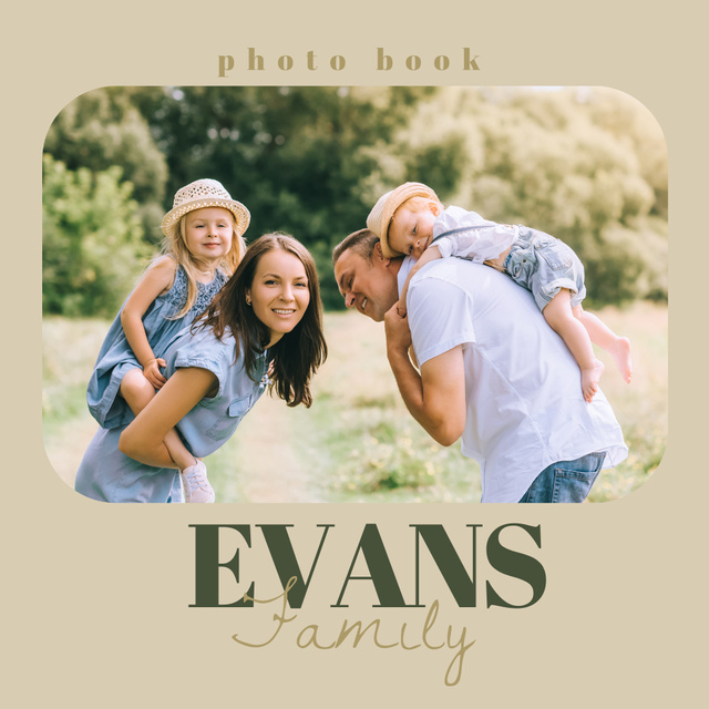 Happy Parents having Fun with Kids Photo Book Design Template