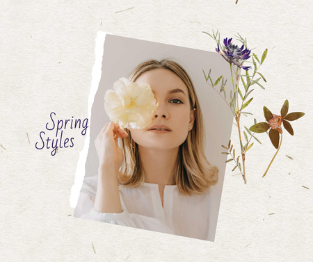 Beautiful Woman holding Spring Flower Facebook Design Template